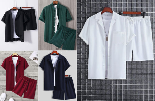 Men's Casual Shirt and Shorts Set Heavy Rayon