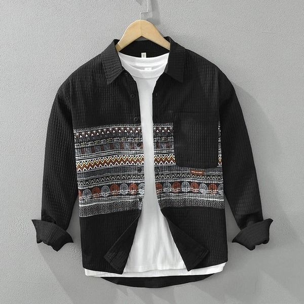 Structured 04 Men's Casual Printed Seersucker Shirt