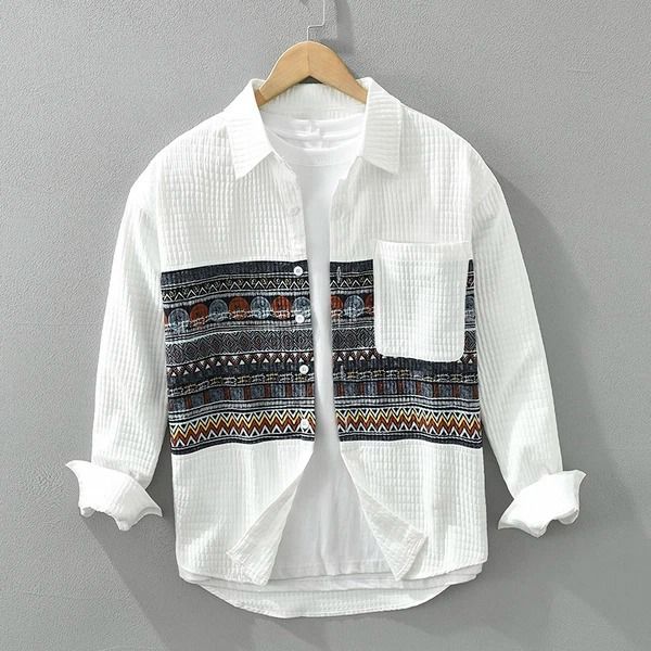 Structured 04 Men's Casual Printed Seersucker Shirt