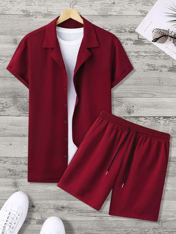 Men's Casual Shirt and Shorts Set Heavy Rayon