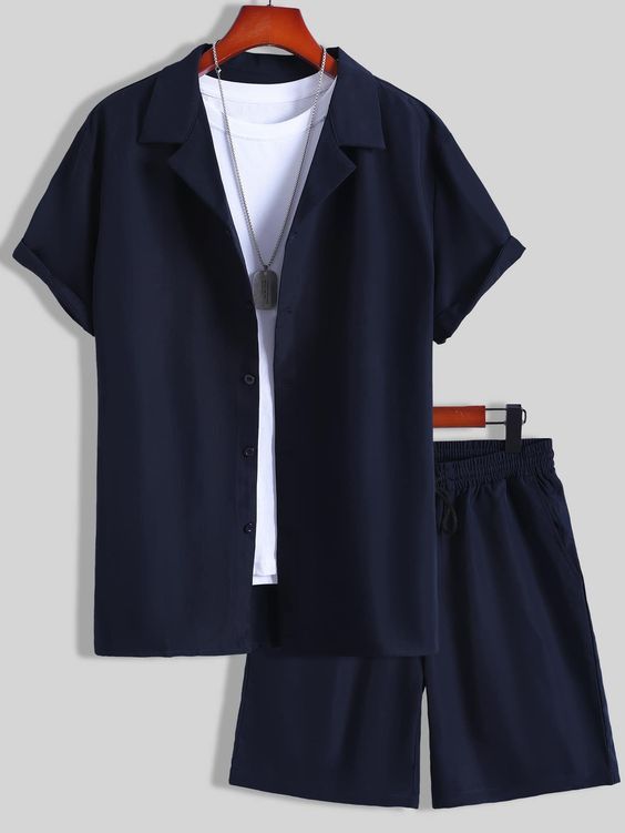 Men's Casual Shirt and Shorts Set Heavy Rayon